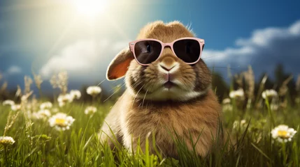 Tuinposter Spring Rabbit wearing Sunglasses © Fauzia