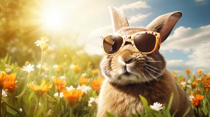 Schilderijen op glas Spring Rabbit wearing Sunglasses © Fauzia