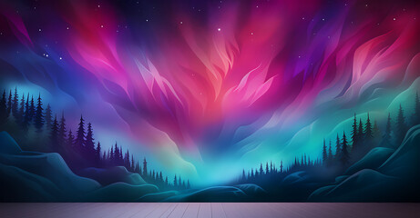 A gradient background inspired by the mesmerizing colors of the Northern Lights, also known as the Aurora Borealis that is frequently used in creative projects to evoke a sense of wonder and magic - obrazy, fototapety, plakaty