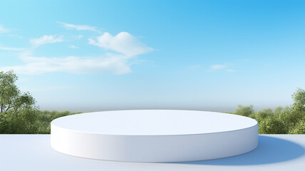 3d luxury white podium for your luxury product with nature background. Generative AI