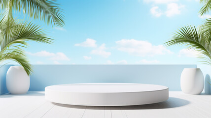 Fototapeta premium 3d luxury white podium for your luxury product with nature background. Generative AI