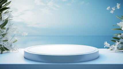 3d luxury white podium for your luxury product with nature background. Generative AI