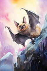 bat watercolor painting illustration of Majestic
