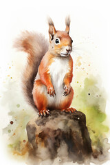 squirrel watercolor painting illustration of Majestic