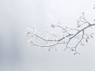 Minimalist Christmas white snow-covered branches muted gray canvas
