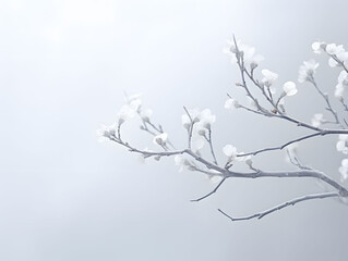 Minimalist Christmas white snow-covered branches muted gray canvas
