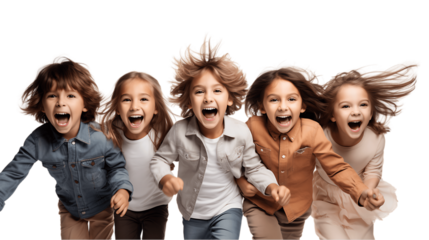 Enthusiastic Children Celebrating Isolated on Transparent or White Background, PNG