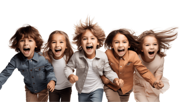 Enthusiastic Children Celebrating Isolated on Transparent or White Background, PNG - Powered by Adobe