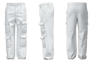 Men's cargo pants isolated. Mockup of plain White cargo. Pants for daily activities cargo, menswear. Modern fashion - obrazy, fototapety, plakaty