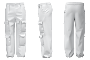 Men's cargo pants isolated. Mockup of plain White cargo. Pants for daily activities cargo, menswear. Modern fashion
