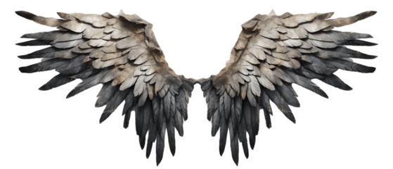 Stone Angel Wings Sculpture Isolated on Transparent or White Background, PNG