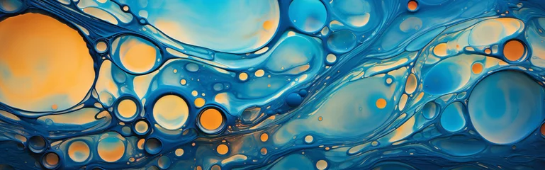 Photo sur Plexiglas Photographie macro Fluid oil texture. Blue background. Background concept. Generative AI