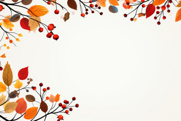 Autumn frame border of leaves and berries on a white background