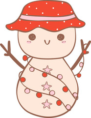 Cute Summer Snowman Sandman, Retro Christmas Cartoon Doodle Drawing