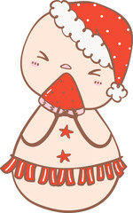 Cute Summer Snowman Sandman, Retro Christmas Cartoon Doodle Drawing