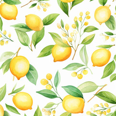 Seamless lemon background. Pattern background. Watercolor concept. Generative AI