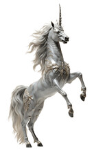 Obraz na płótnie Canvas Majestic Unicorn Rearing Isolated on Transparent or White Background, PNG