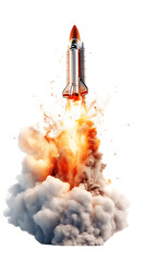 Rocket Soaring During Takeoff Isolated on Transparent or White Background, PNG