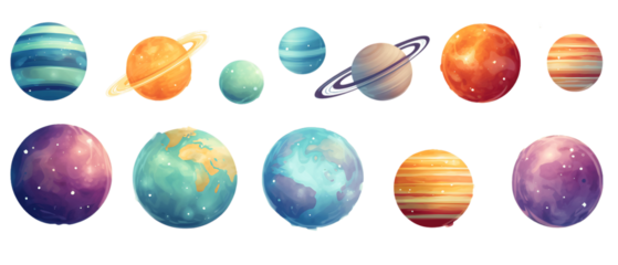 Cosmic Planet Assortment Isolated on Transparent or White Background, PNG