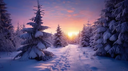 Fototapeten winter landscape with snow covered trees © Vilius