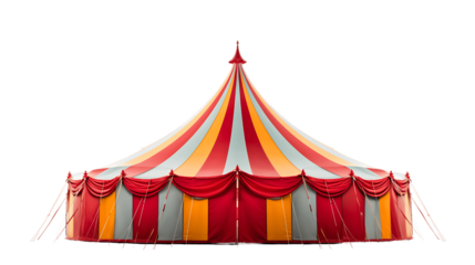 Colorful Circus Tent Canopy Isolated on Transparent or White Background, PNG