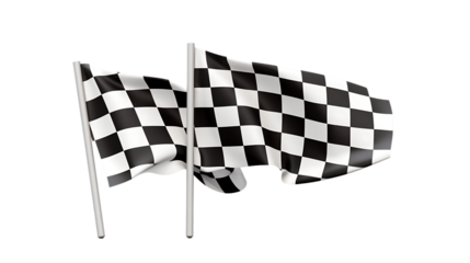 Checkered Racing Flags Waving Isolated on Transparent or White Background, PNG