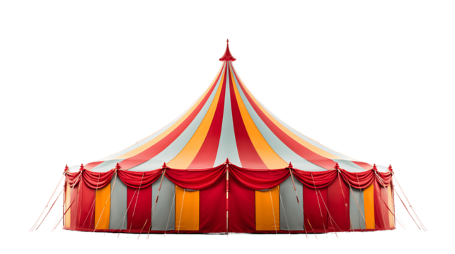 Colorful Circus Tent Canopy Isolated on Transparent or White Background, PNG