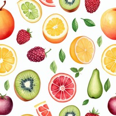 watercolor fresh fruit seamless pattern