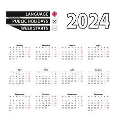 Calendar 2024 in English language, week starts on Monday.
