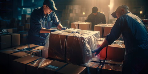 Workers diligently packaging and labeling finished products, preparing them for shipment worldwide.