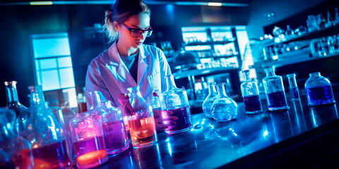 biotech researcher working with advanced laboratory equipment, conducting experiments.