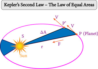 Kepler's Second Law (The Law of Orbits) : each planet's orbit about the Sun is an ellipse.Vector illustration © aboabdelah