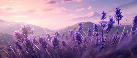 Stunning lavender field landscape Summer sunset - obrazy, fototapety, plakaty