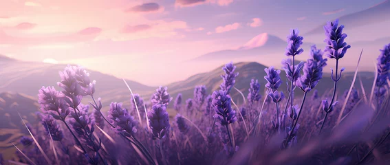 Fotobehang Stunning lavender field landscape Summer sunset ©  Mohammad Xte
