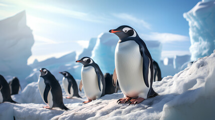 Fototapeta premium Two penguins standing in the sunshine 