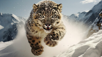 snow leopard predator Generative AI - obrazy, fototapety, plakaty