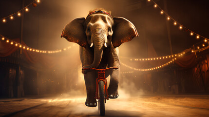 Happy Elephant Riding A Bike in circus