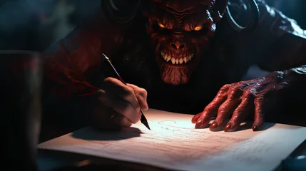 Fotobehang The devil Signing a contract in his office. ©  Mohammad Xte