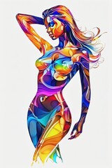 Woman in bikini color illustration digital art. Generative AI