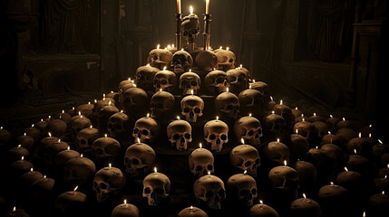 Obraz premium Skulls and Candles in a Secret Chamber