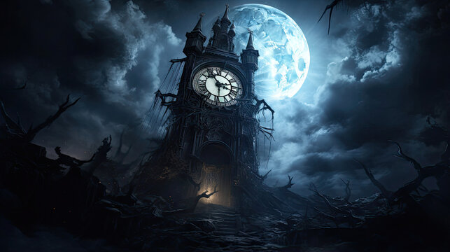 Haunted Clock Tower at Midnight