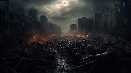Zombie Invasion in a Post-Apocalyptic City - obrazy, fototapety, plakaty