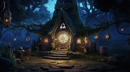 Fototapeta premium Witch's Hut with Glowing Runes