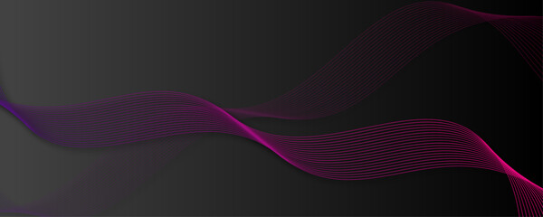 Abstract purple waves. Modern simple wavy red magenta line with black background. Vector wave light line wavy flowing blue pink color isolated on black background for concept of technology. wave lines