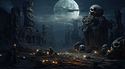 Fototapeta premium Skulls Among Crumbling Statues