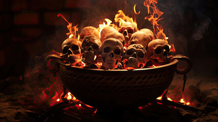 Skulls in the Flames of an Ancient Brazier