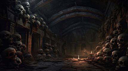 Fototapeta na wymiar Skulls in a Deserted Crypt