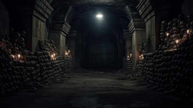 Fototapeta Skulls in a Deserted Crypt