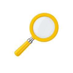 Yellow and chrome magnifying glass isolated. Transparent loupe search icon for finding, reading, research, analysis or discovery concept. 3d rendering