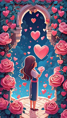 valentines on a background of roses